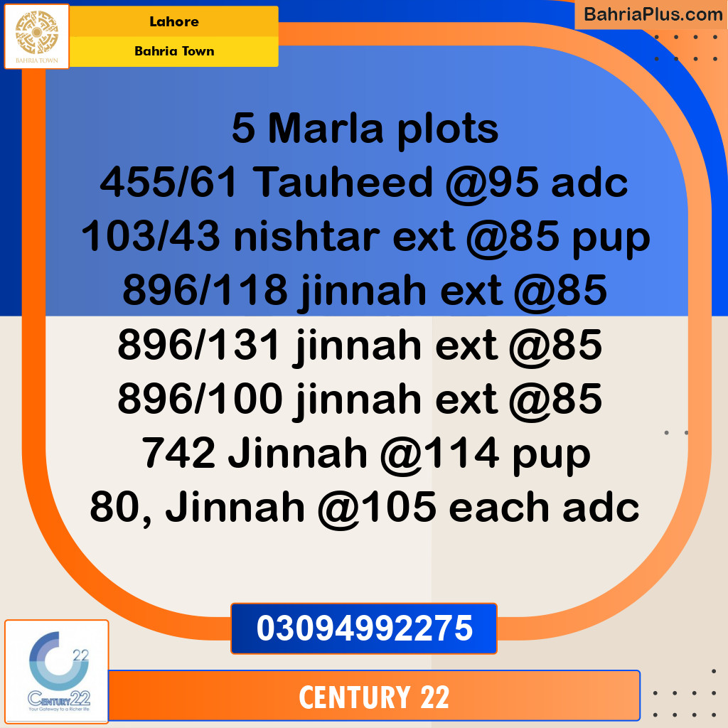 5 Marla Residential Plot for Sale in Bahria Town, Lahore - (BP-336415)