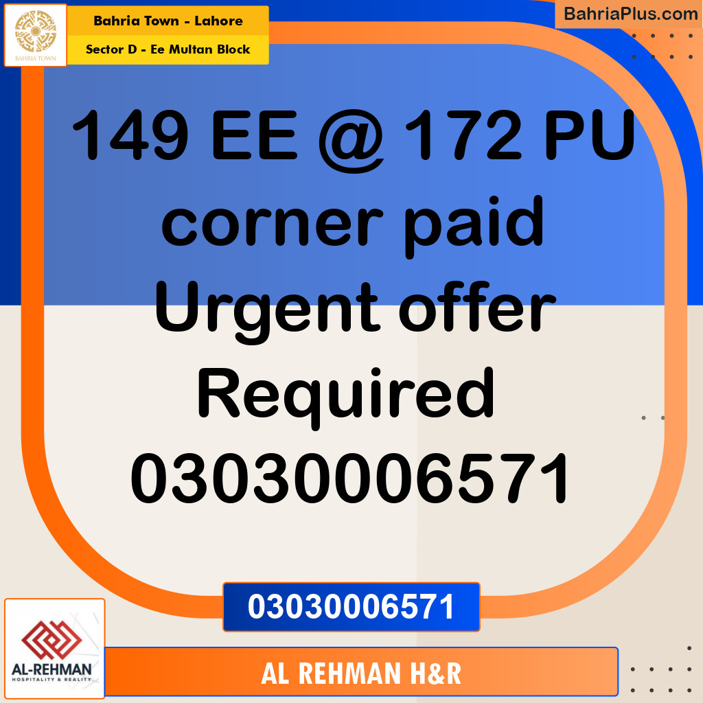 1 Kanal Residential Plot for Sale in Sector D - EE Multan Block -  Bahria Town, Lahore - (BP-336436)