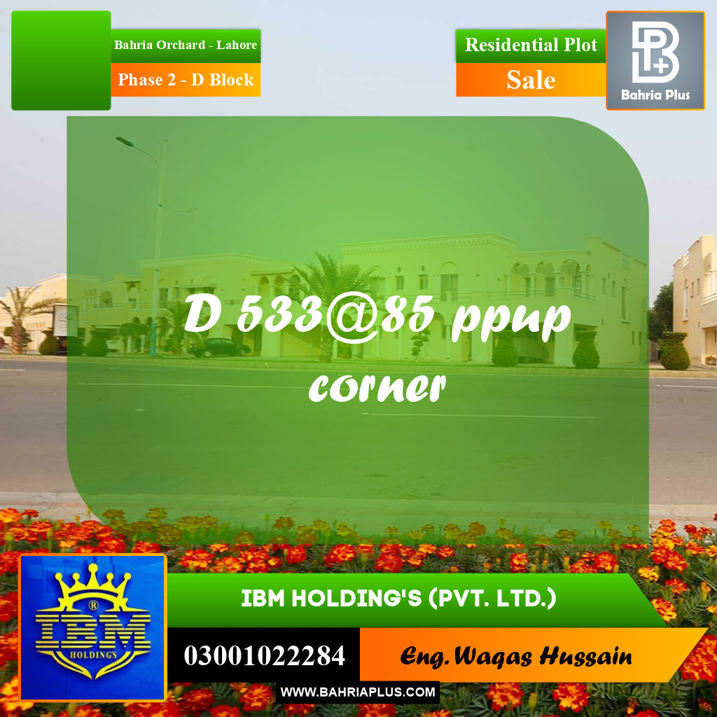 8 Marla Residential Plot for Sale in Phase 2 - D Block -  Bahria Orchard, Lahore - (BP-336438)