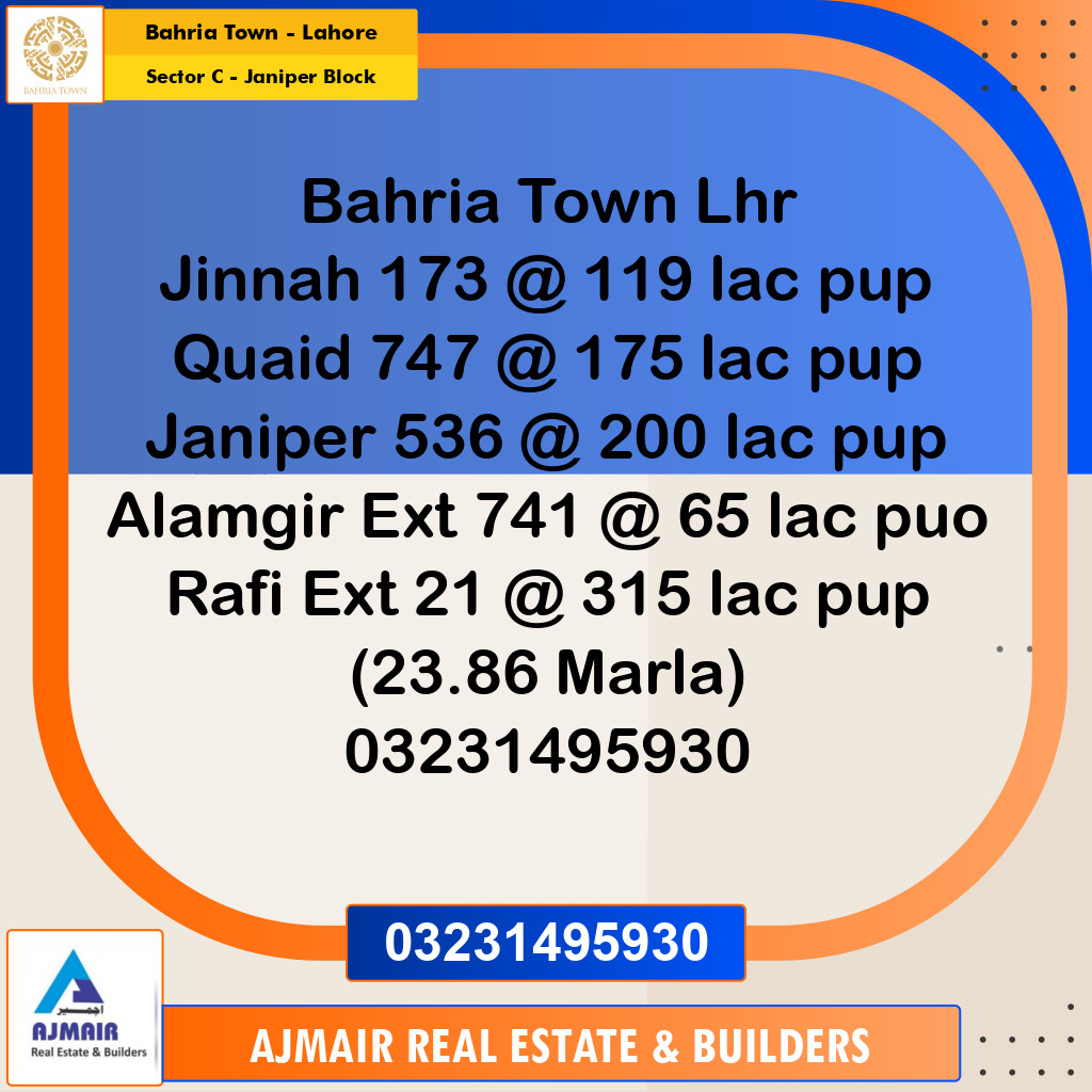 10 Marla Residential Plot for Sale in Sector C - Janiper Block -  Bahria Town, Lahore - (BP-336451)