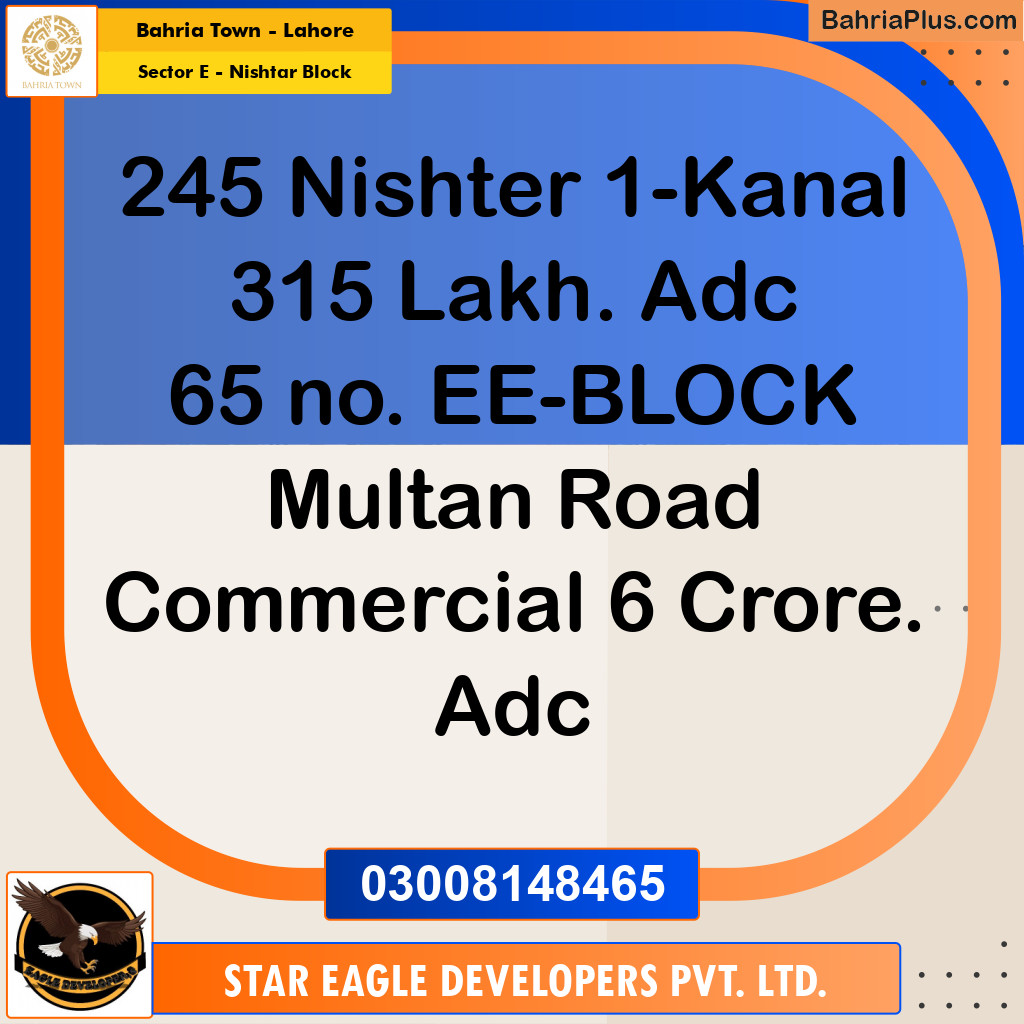 1 Kanal Residential Plot for Sale in Sector E - Nishtar Block -  Bahria Town, Lahore - (BP-336477)