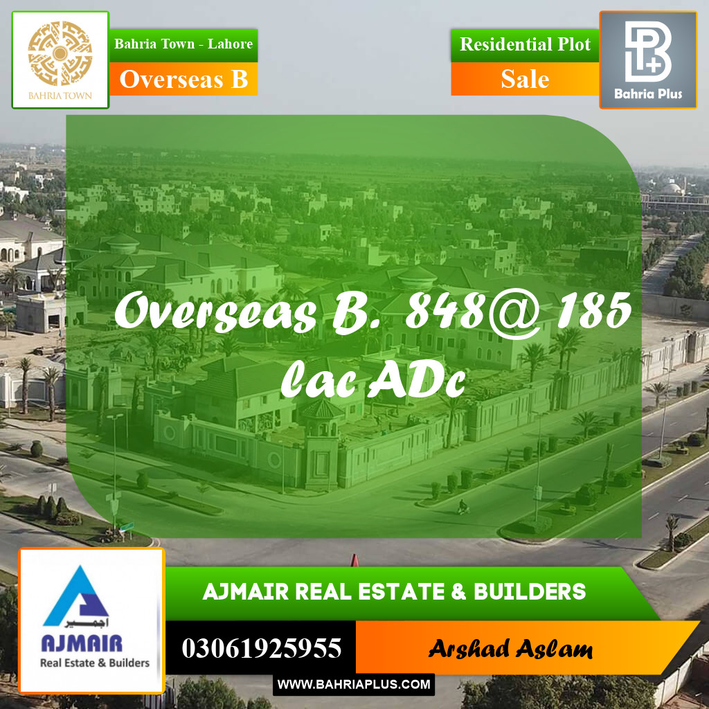 Residential Plot for Sale in Overseas B -  Bahria Town, Lahore - (BP-336520)
