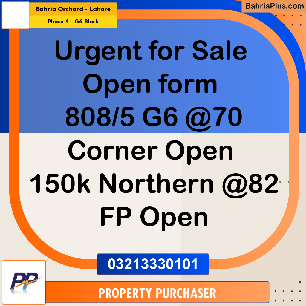 10 Marla Residential Plot for Sale in Phase 4 - G6 Block -  Bahria Orchard, Lahore - (BP-336545)