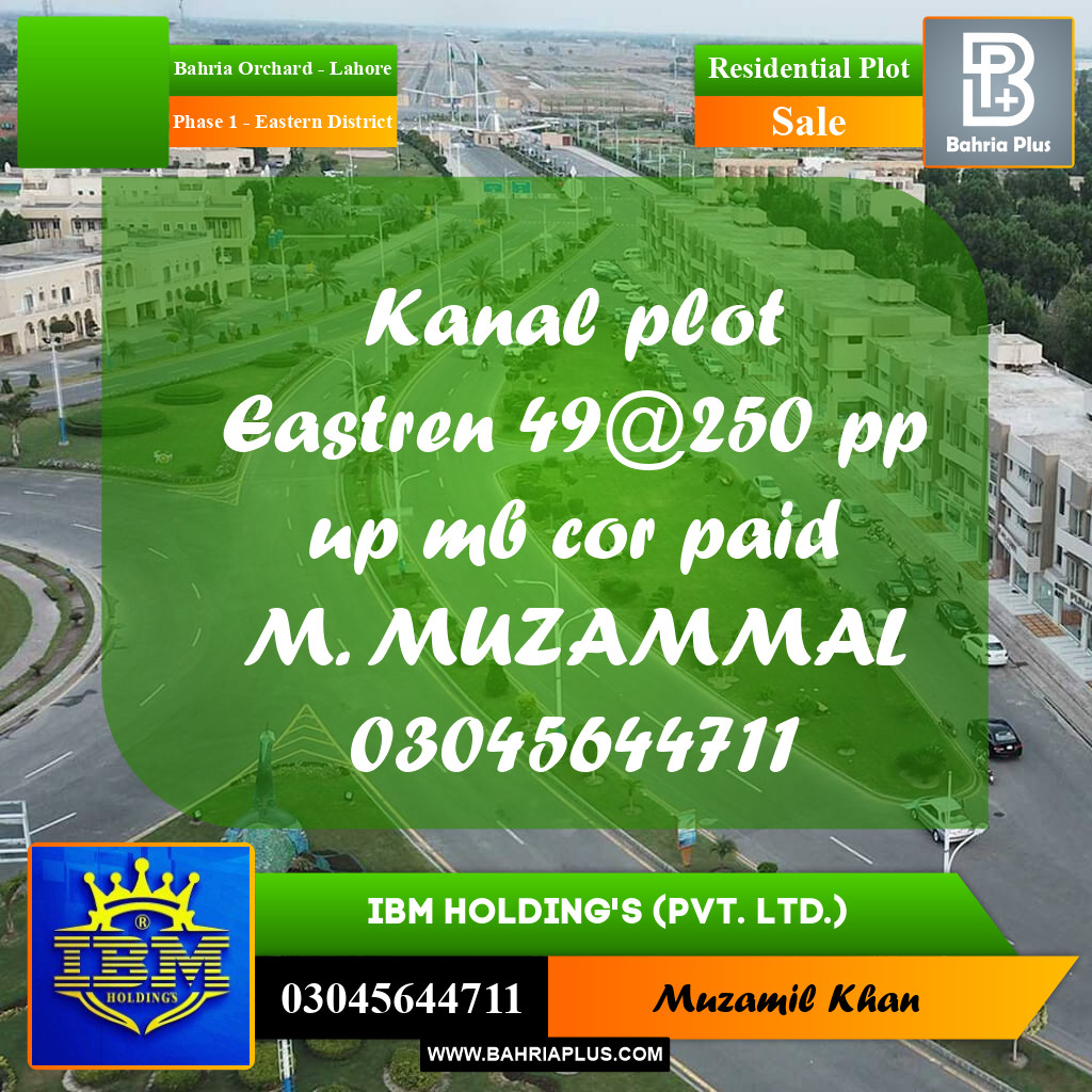 1 Kanal Residential Plot for Sale in Phase 1 - Eastern District -  Bahria Orchard, Lahore - (BP-336551)