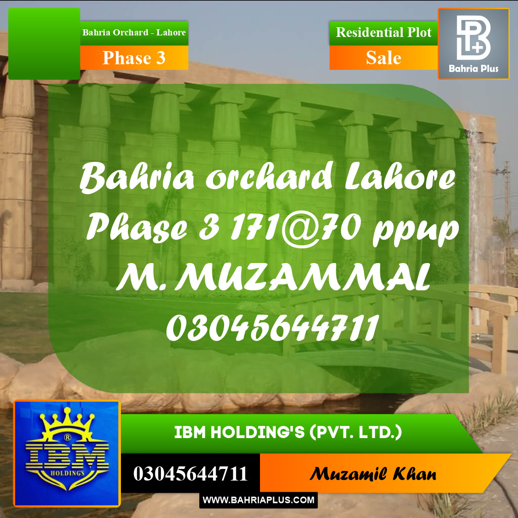 8 Marla Residential Plot for Sale in Phase 3 -  Bahria Orchard, Lahore - (BP-336555)