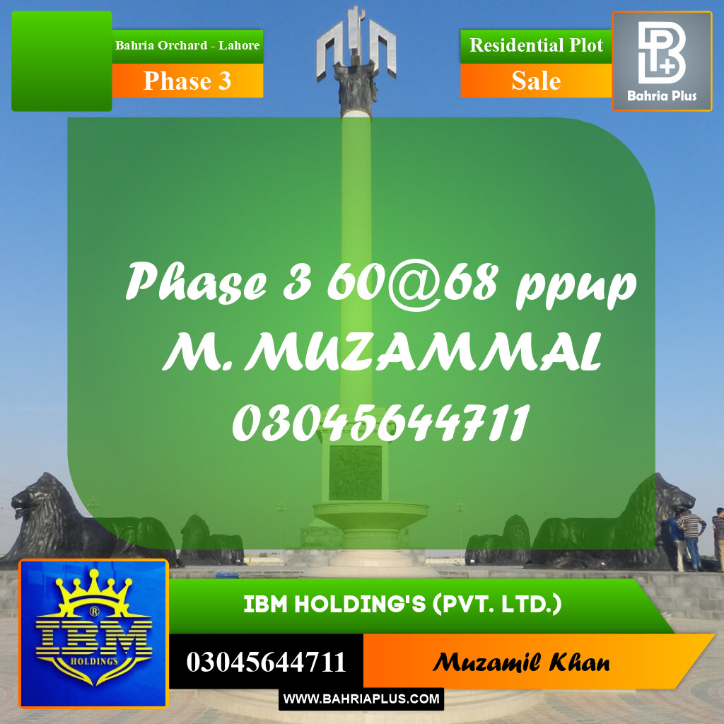 8 Marla Residential Plot for Sale in Phase 3 -  Bahria Orchard, Lahore - (BP-336557)