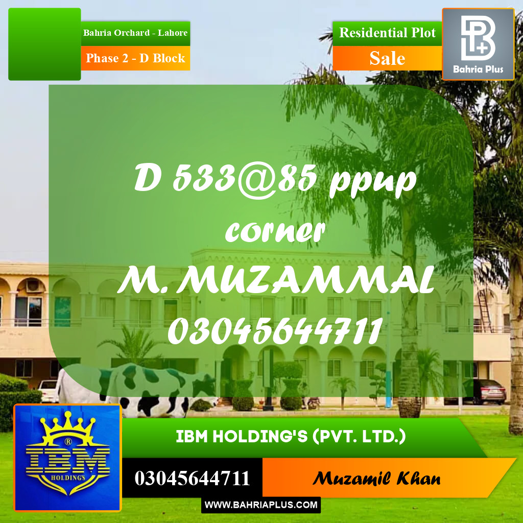 8 Marla Residential Plot for Sale in Phase 2 - D Block -  Bahria Orchard, Lahore - (BP-336558)