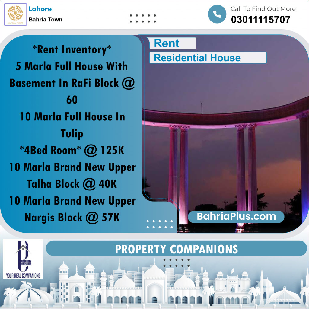 Residential House for Rent in Bahria Town, Lahore - (BP-336621)