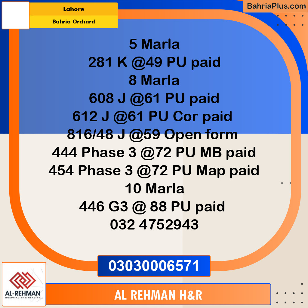 5 Marla Residential Plot for Sale in Bahria Orchard, Lahore - (BP-336630)