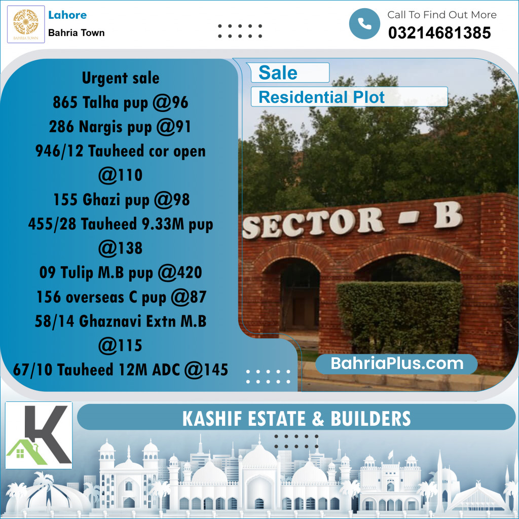Residential Plot for Sale in Bahria Town, Lahore - (BP-336648)
