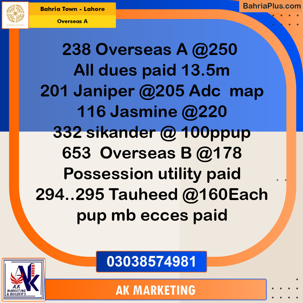 13 Marla Residential Plot for Sale in Overseas A -  Bahria Town, Lahore - (BP-336676)