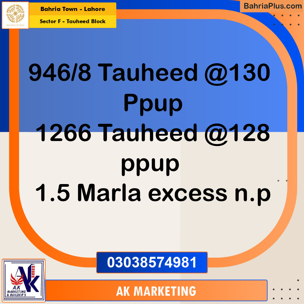 10 Marla Residential Plot for Sale in Sector F - Tauheed Block -  Bahria Town, Lahore - (BP-336677)