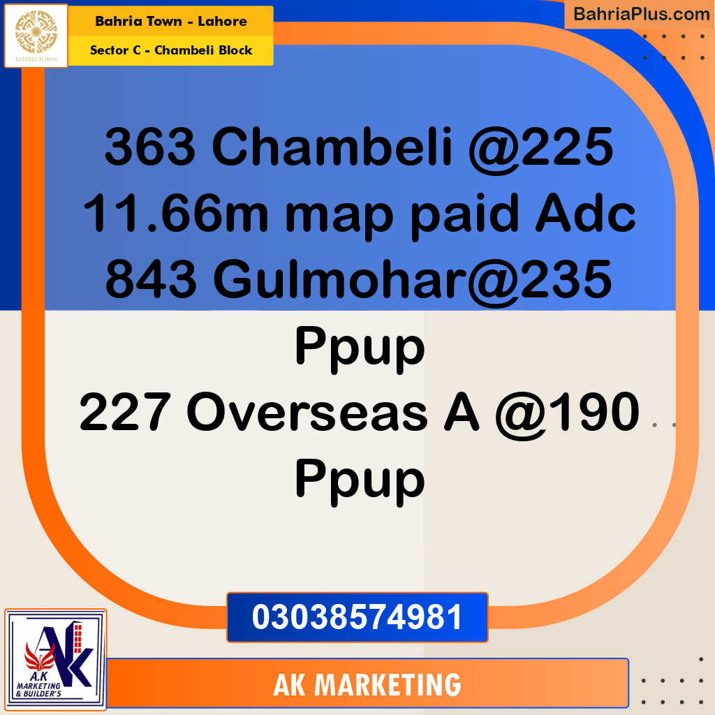 11 Marla Residential Plot for Sale in Sector C - Chambeli Block -  Bahria Town, Lahore - (BP-336680)