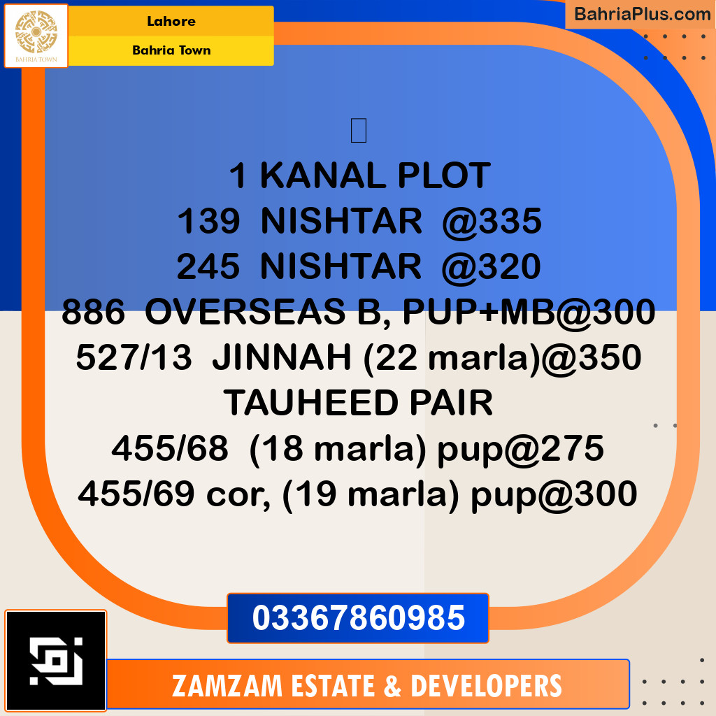 Residential Plot for Sale in Bahria Town, Lahore - (BP-336689)