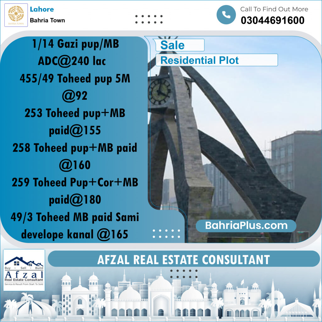 Residential Plot for Sale in Bahria Town, Lahore - (BP-336710)
