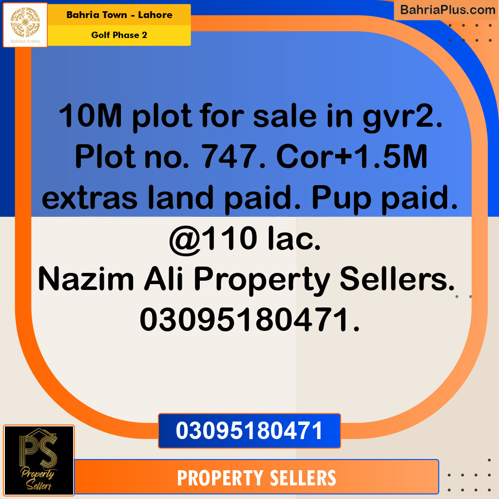 10 Marla Residential Plot for Sale in Golf Phase 2 -  Bahria Town, Lahore - (BP-336727)