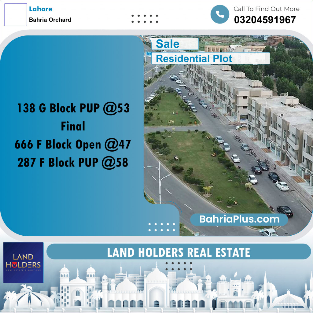 Residential Plot for Sale in Bahria Orchard, Lahore - (BP-336817)