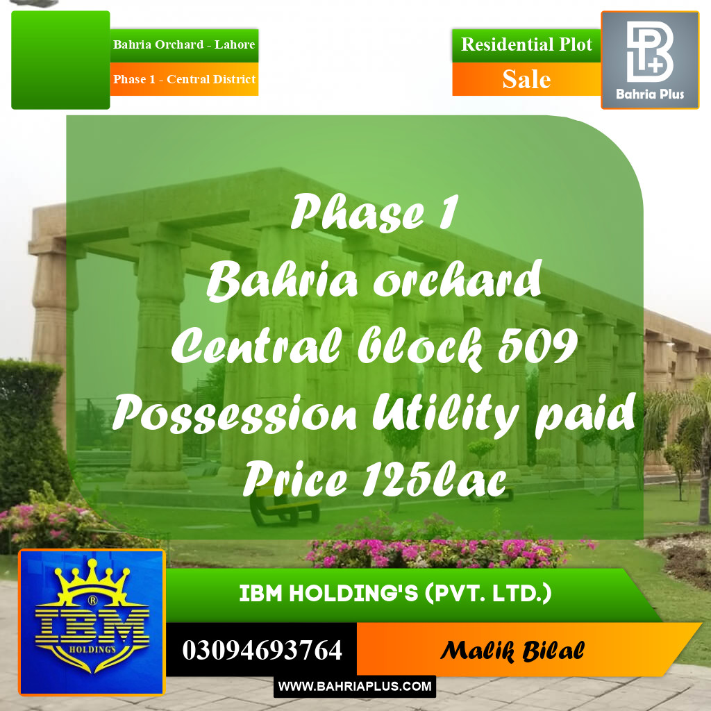 10 Marla Residential Plot for Sale in Phase 1 - Central District -  Bahria Orchard, Lahore - (BP-336819)