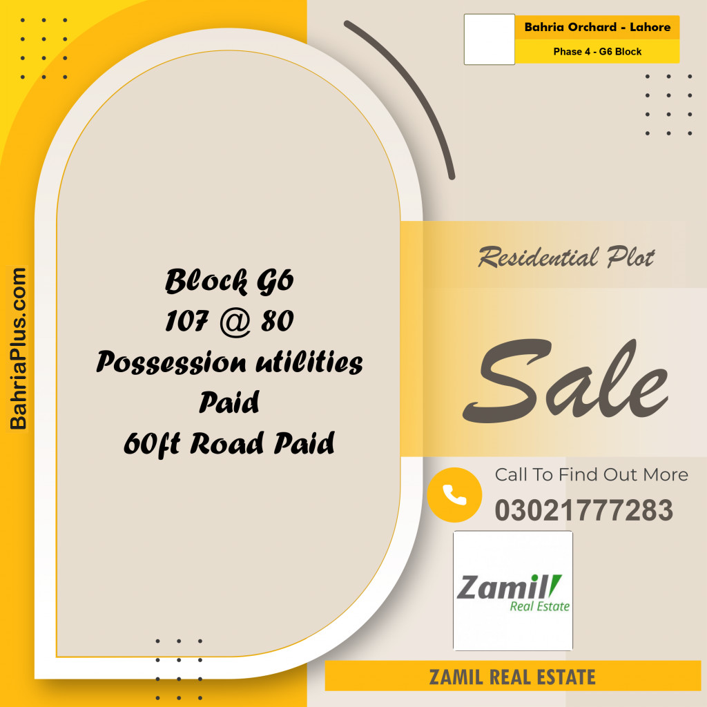 10 Marla Residential Plot for Sale in Phase 4 - G6 Block -  Bahria Orchard, Lahore - (BP-336833)