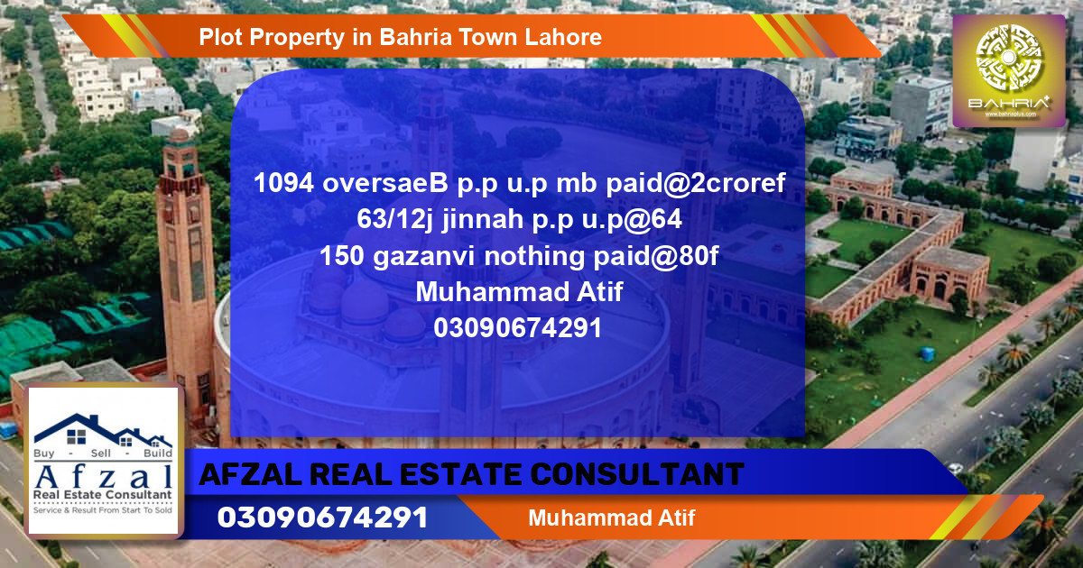 Residential Plot for Sale in Bahria Town, Lahore - (BP-33685)