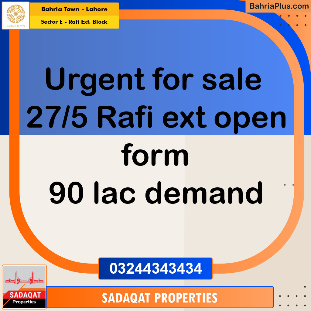 5 Marla Residential Plot for Sale in Sector E - Rafi Ext. Block -  Bahria Town, Lahore - (BP-336907)