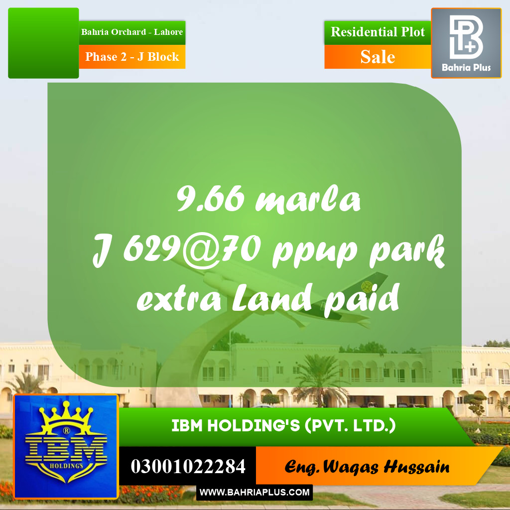 9.66 Marla Residential Plot for Sale in Phase 2 - J Block -  Bahria Orchard, Lahore - (BP-336910)