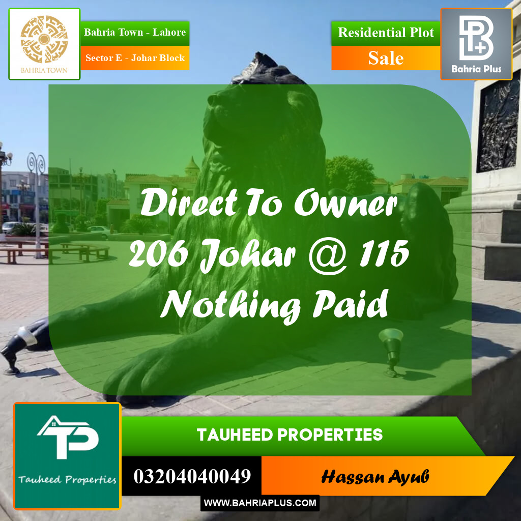 10 Marla Residential Plot for Sale in Sector E - Johar Block -  Bahria Town, Lahore - (BP-336915)