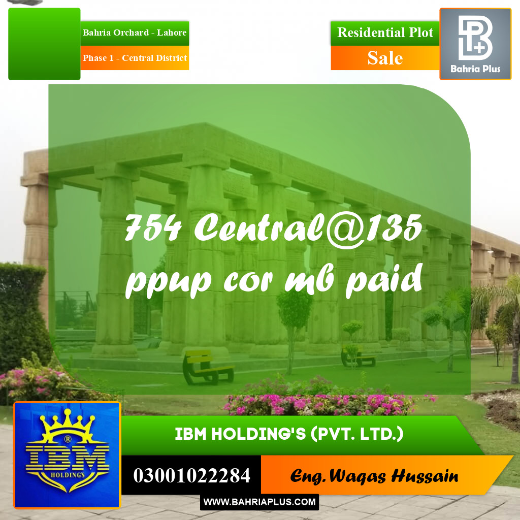 10 Marla Residential Plot for Sale in Phase 1 - Central District -  Bahria Orchard, Lahore - (BP-336989)