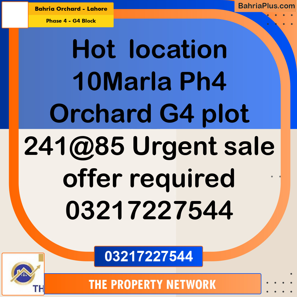 10 Marla Residential Plot for Sale in Phase 4 - G4 Block -  Bahria Orchard, Lahore - (BP-336995)