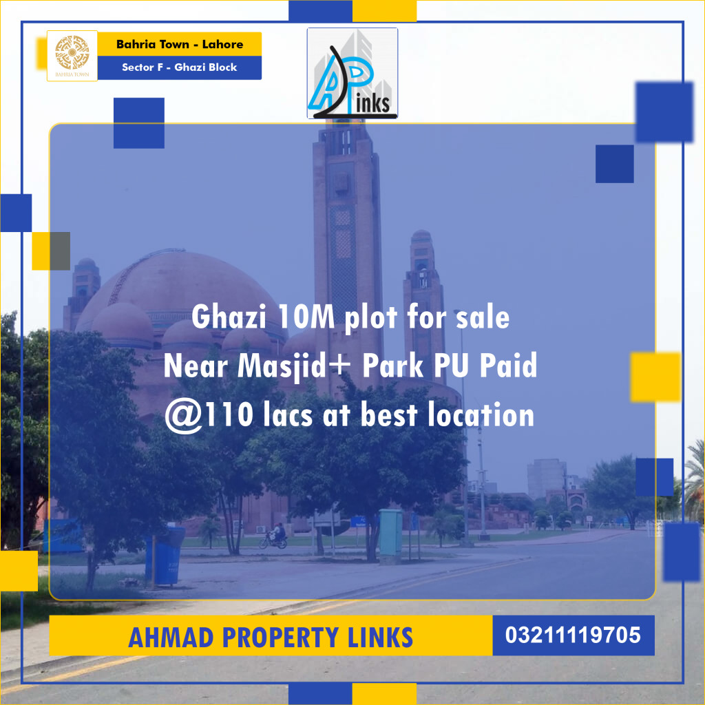 10 Marla Residential Plot for Sale in Sector F - Ghazi Block -  Bahria Town, Lahore - (BP-337011)