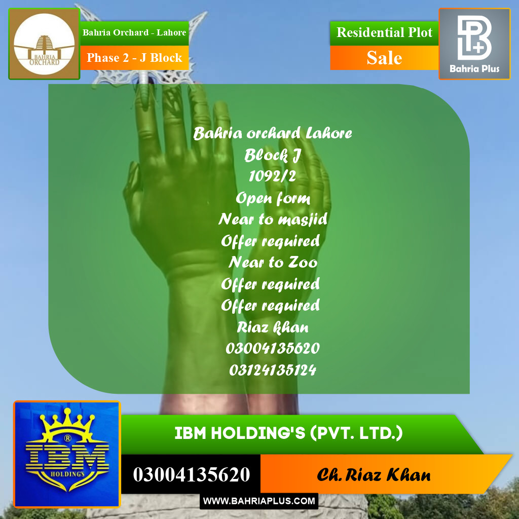 8 Marla Residential Plot for Sale in Phase 2 - J Block -  Bahria Orchard, Lahore - (BP-337023)