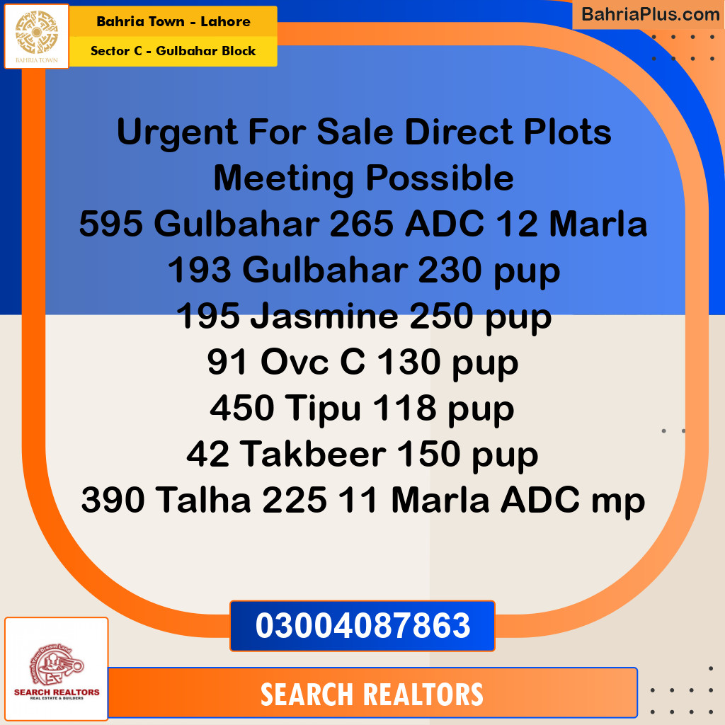 10 Marla Residential Plot for Sale in Sector C - Gulbahar Block -  Bahria Town, Lahore - (BP-337066)