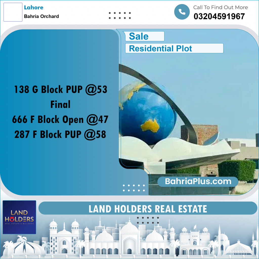 Residential Plot for Sale in Bahria Orchard, Lahore - (BP-337115)