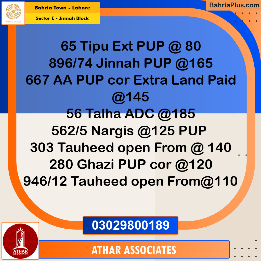 10 Marla Residential Plot for Sale in Sector E - Jinnah Block -  Bahria Town, Lahore - (BP-337143)