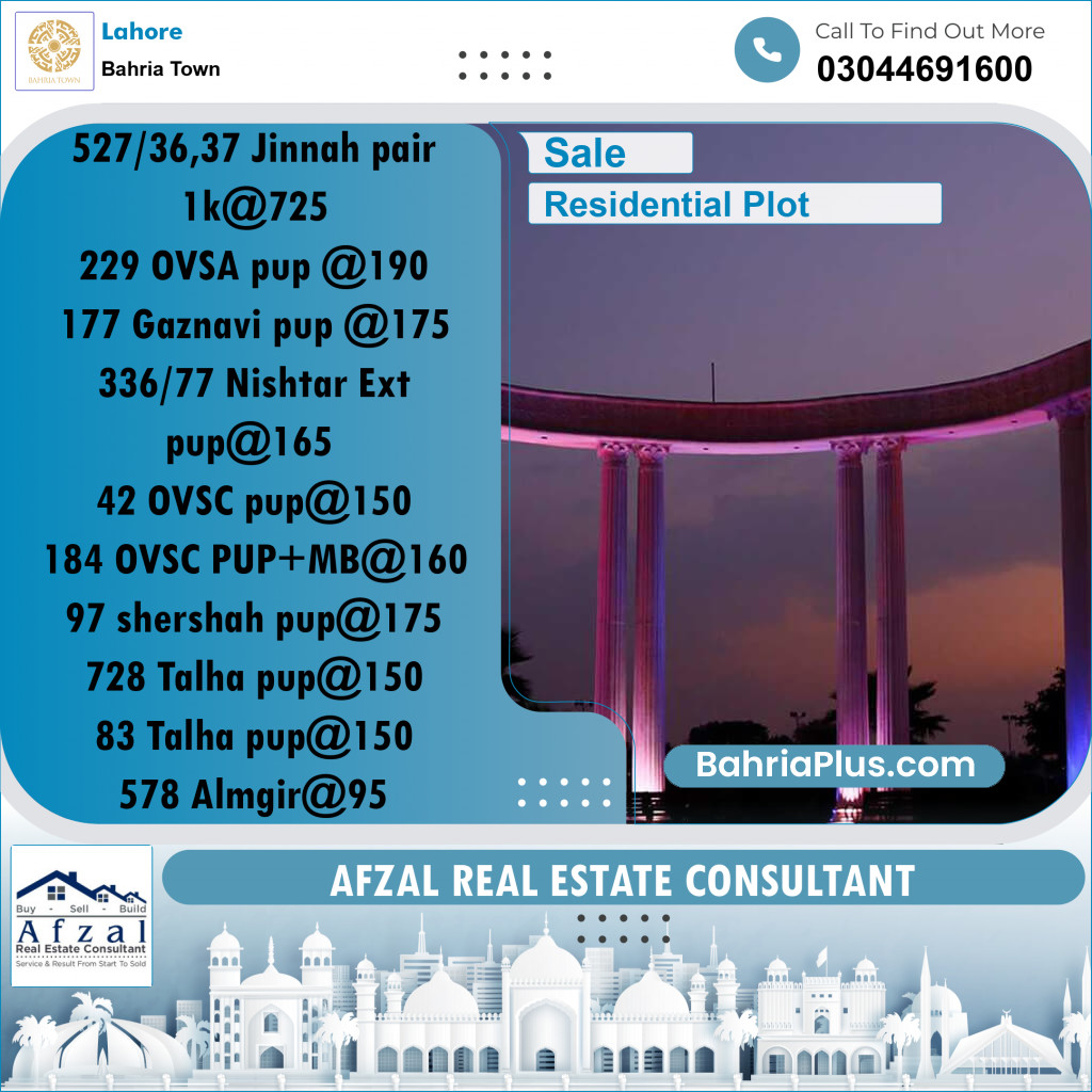 Residential Plot for Sale in Bahria Town, Lahore - (BP-337183)