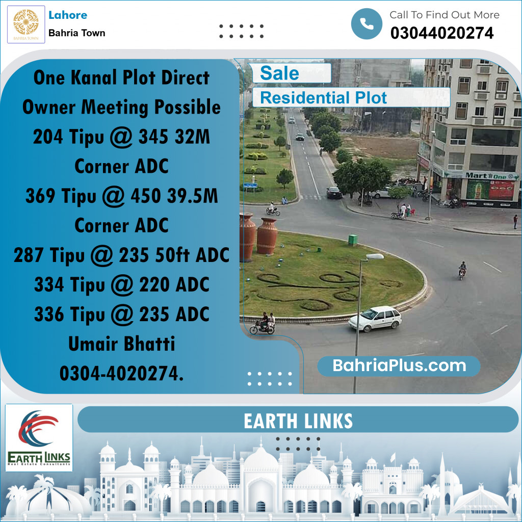 1 Kanal Residential Plot for Sale in Bahria Town, Lahore - (BP-337239)