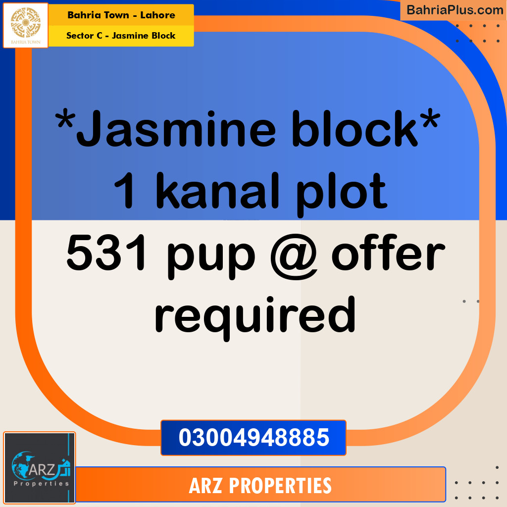 Residential Plot for Sale in Sector C - Jasmine Block -  Bahria Town, Lahore - (BP-337241)