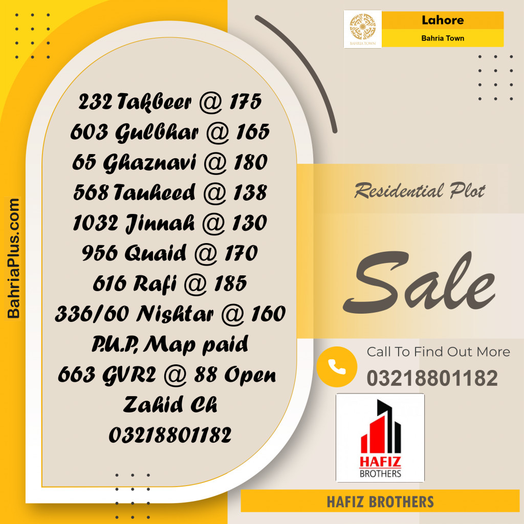 10 Marla Residential Plot for Sale in Bahria Town, Lahore - (BP-337269)