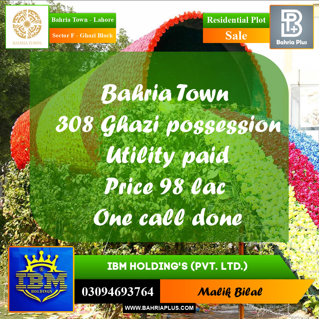 10 Marla Residential Plot for Sale in Sector F - Ghazi Block -  Bahria Town, Lahore - (BP-337273)