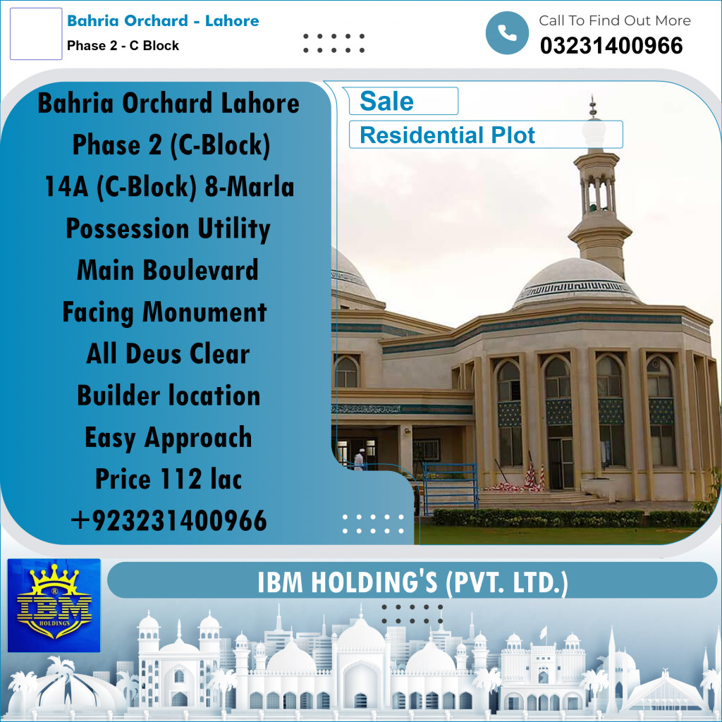 8 Marla Residential Plot for Sale in Phase 2 - C Block -  Bahria Orchard, Lahore - (BP-337288)