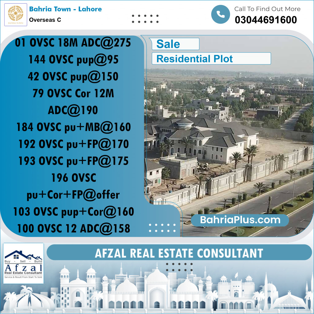 Residential Plot for Sale in Overseas C -  Bahria Town, Lahore - (BP-337353)