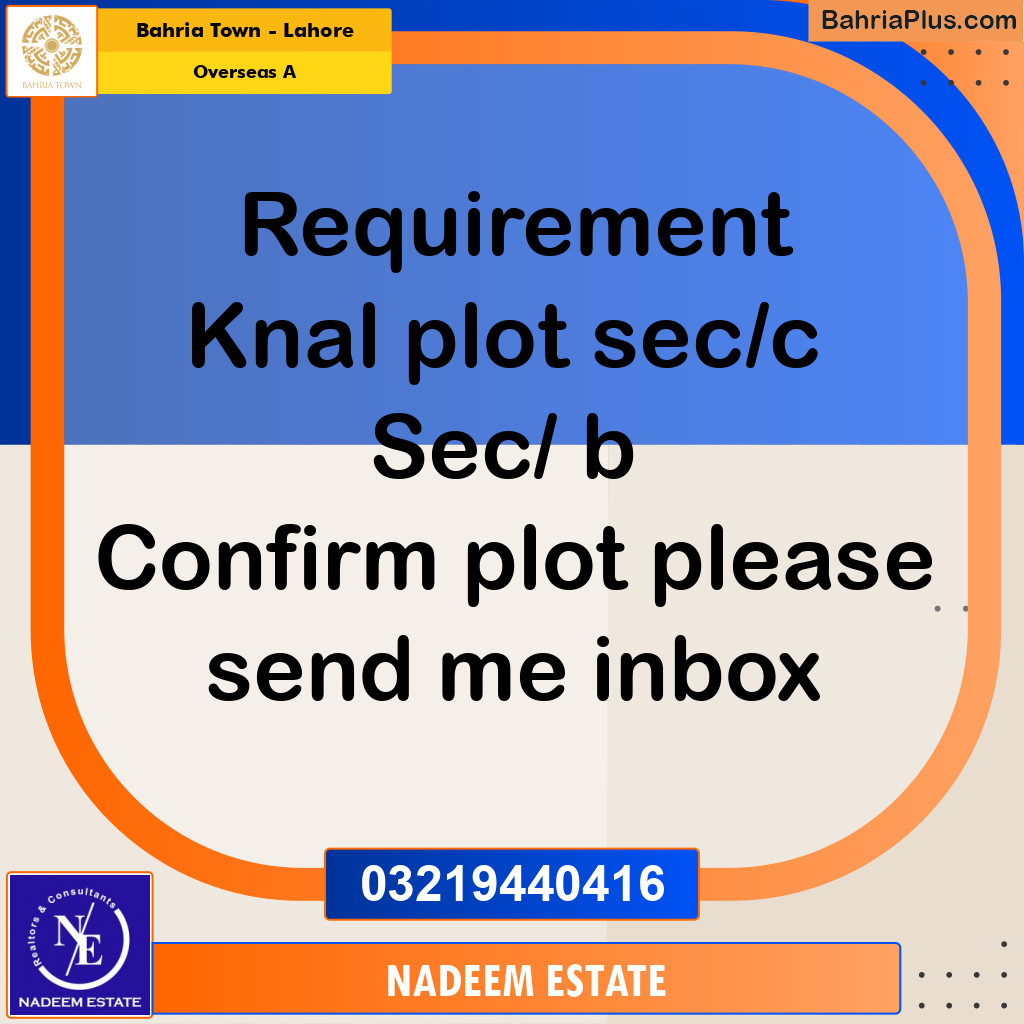 Residential House for Sale in Overseas A -  Bahria Town, Lahore - (BP-337361)