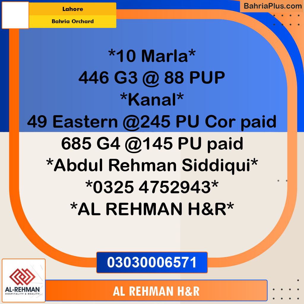 10 Marla Residential Plot for Sale in Bahria Orchard, Lahore - (BP-337372)