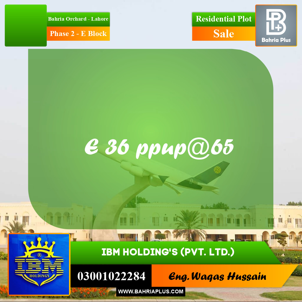 8 Marla Residential Plot for Sale in Phase 2 - E Block -  Bahria Orchard, Lahore - (BP-337388)