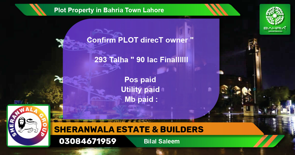 Residential Plot for Sale in Bahria Town, Lahore - (BP-33911)
