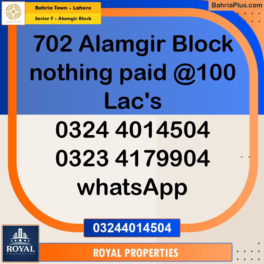 Residential Plot for Sale in Sector F - Alamgir Block -  Bahria Town, Lahore - (BP-342976)