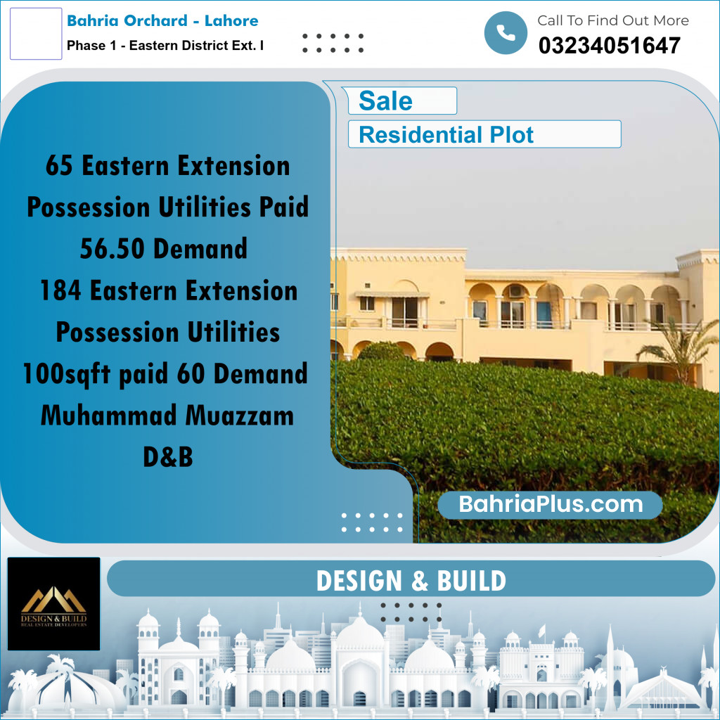 5 Marla Residential Plot for Sale in Phase 1 - Eastern District Ext. I -  Bahria Orchard, Lahore - (BP-345741)