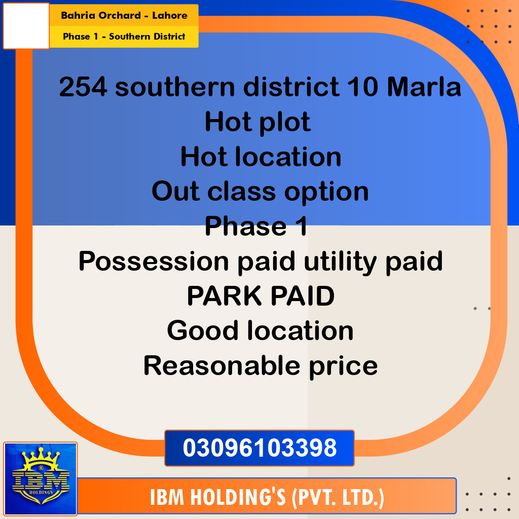 10 Marla Residential Plot for Sale in Phase 1 - Southern District -  Bahria Orchard, Lahore - (BP-346606)