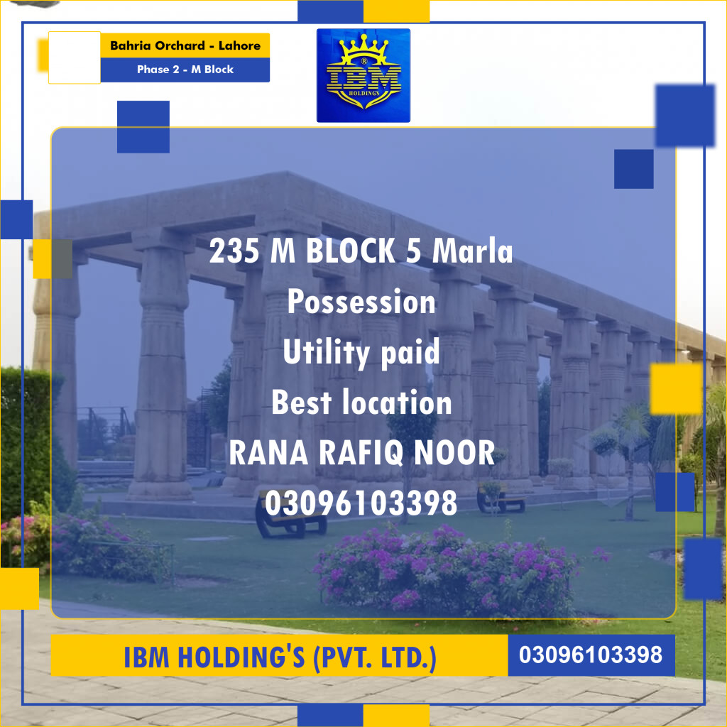 5 Marla Residential Plot for Sale in Phase 2 - M Block -  Bahria Orchard, Lahore - (BP-346748)