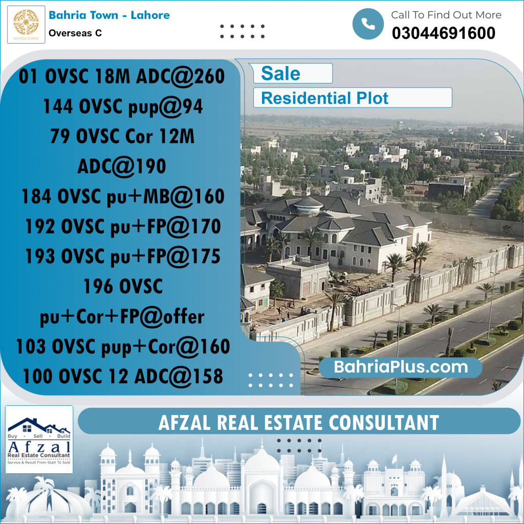 Residential Plot for Sale in Overseas C -  Bahria Town, Lahore - (BP-346749)